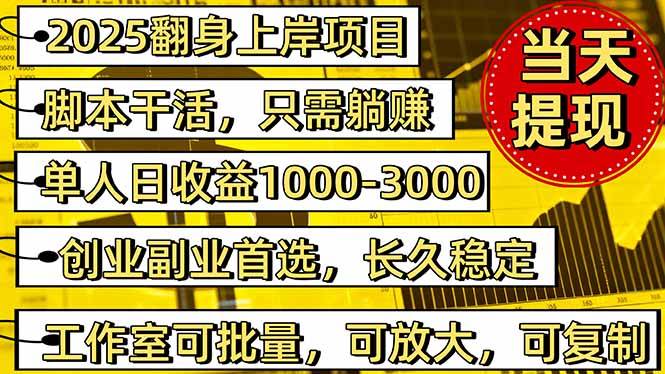 2025翻身上岸项目脚本干活,内部客户经理内部开号,单人日收益1000-300…