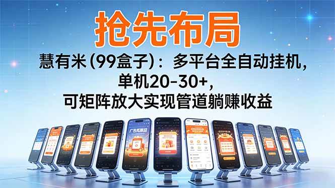 【抢先布局】慧有米:多平台全自动挂机,单机20-30+,可矩阵放大实现管道躺赚收益